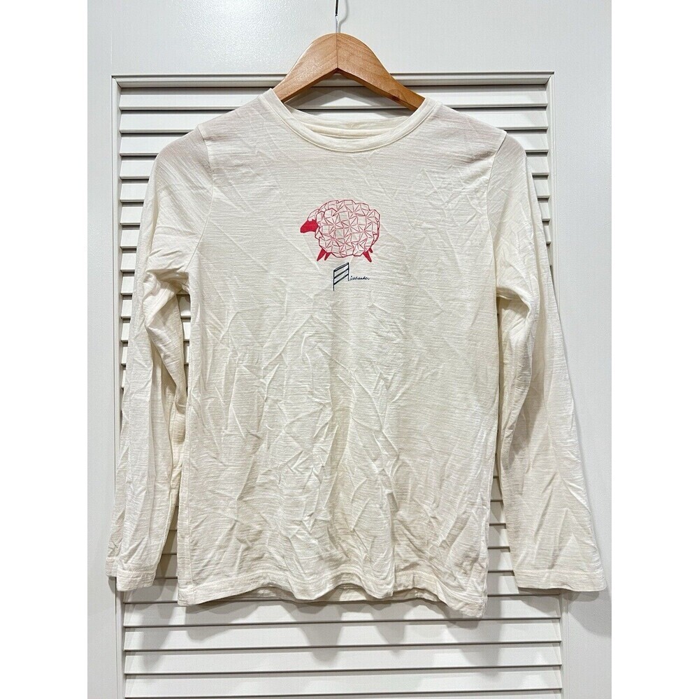 Icebreaker Merino Wool Blend Long Sleeve Cream Graphic Sheep Girls 13-14Y